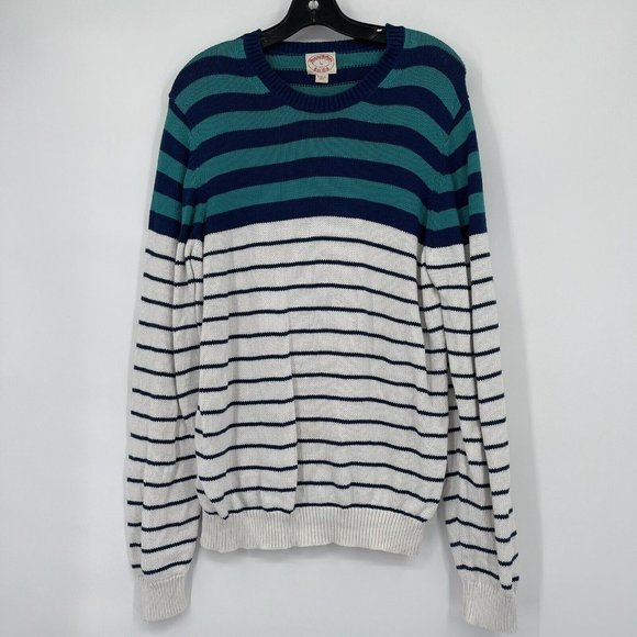 Brooks Brothers Mens Sweater green Blue cotton Striped Long Sleeve size large - Picture 2 of 4